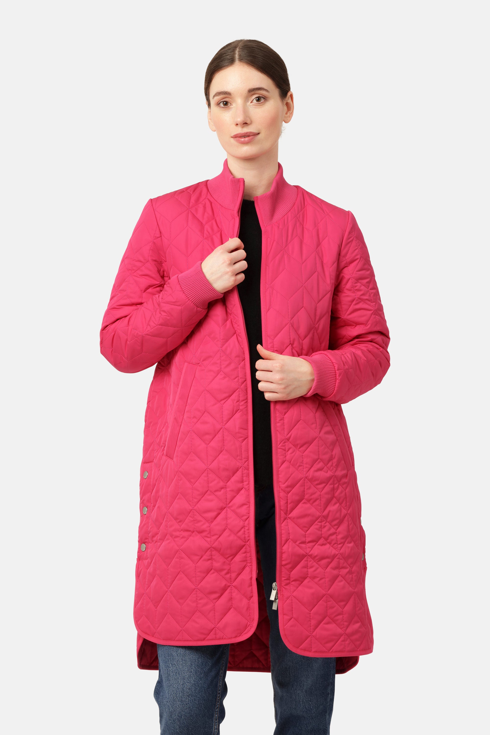Long Padded Quilt Jacket - Magenta